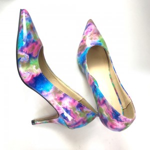 Floral High Heels Ladies Patent Leather Pointed Toe Stiletto Pumps